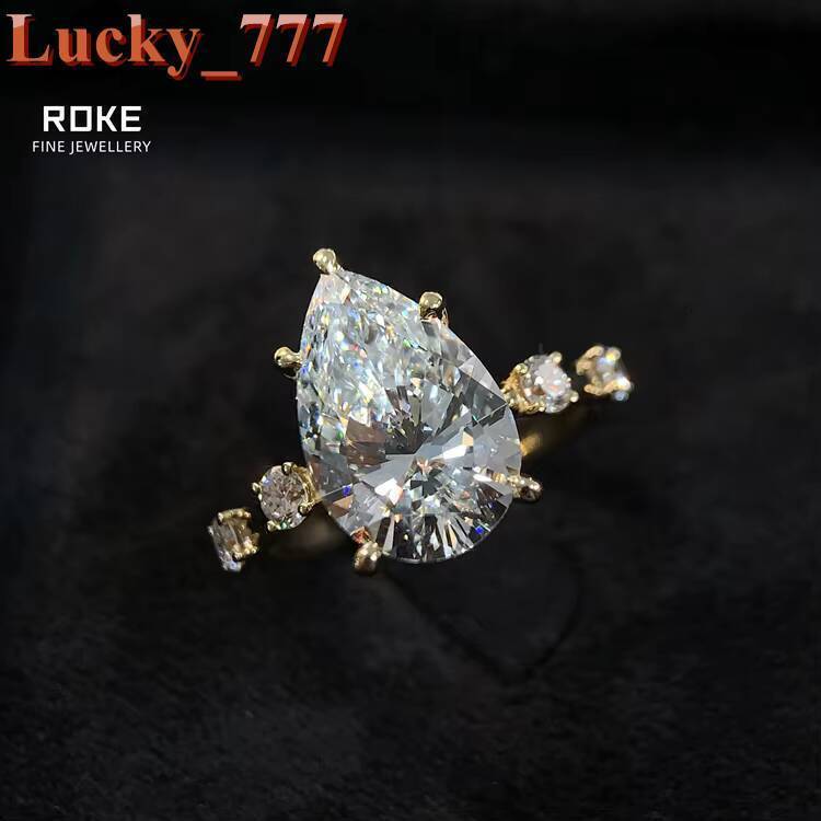 9K-18K Gold Elegant Ladies 403ct Diamond Ring Lab-grown Pear-shaped Diamond Centre Stone Claw-set Design