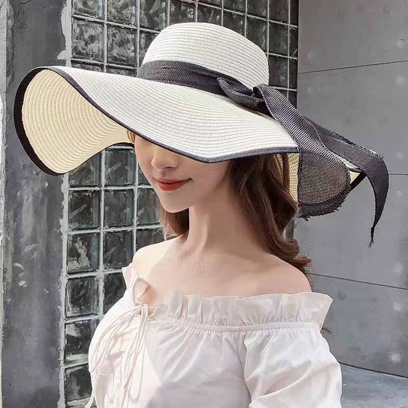 Women's Seaside Bow Beach Hat Oversize Straw Hat Summer Sun Block Big Brim Hat For Sun Protection 260615 - view 5
