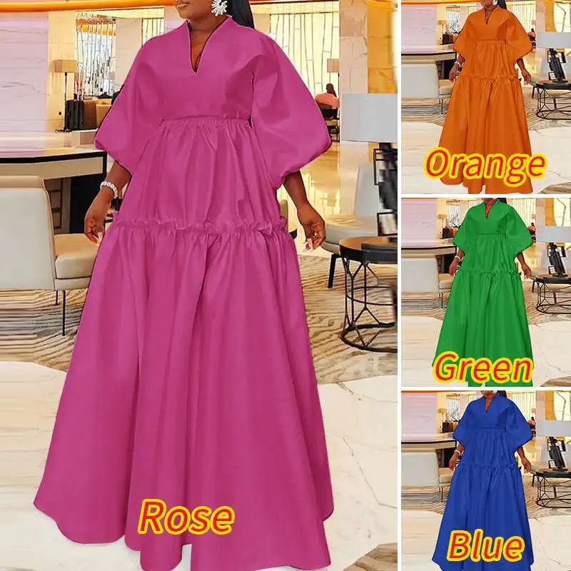 Casual Dresses Women Minimalist Solid Color Sleeves Falbala Party Evening Dress Spring Autumn Loose Date Night Styling Maxi Plus Sizes 5XL
