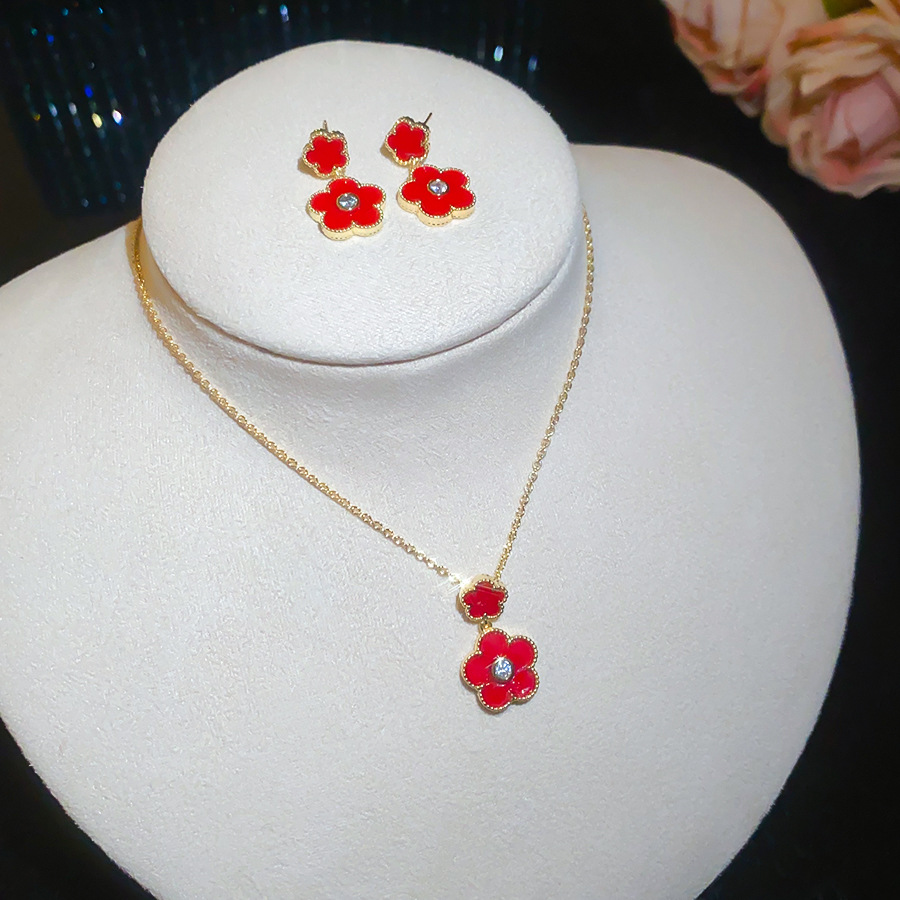 Real gold plated zircon flower pendant bracelet ,necklace, earrings set for women, sweet fairy style, fashionable and versatile new design - view 7