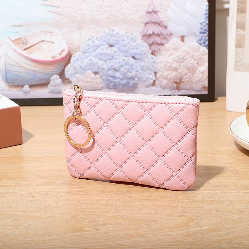 Luxury Wallet 2026 Women Quilted Faux Leather Coin Purse, Mini Zipper Wallet With Gold Key Ring Card Holder - view 5