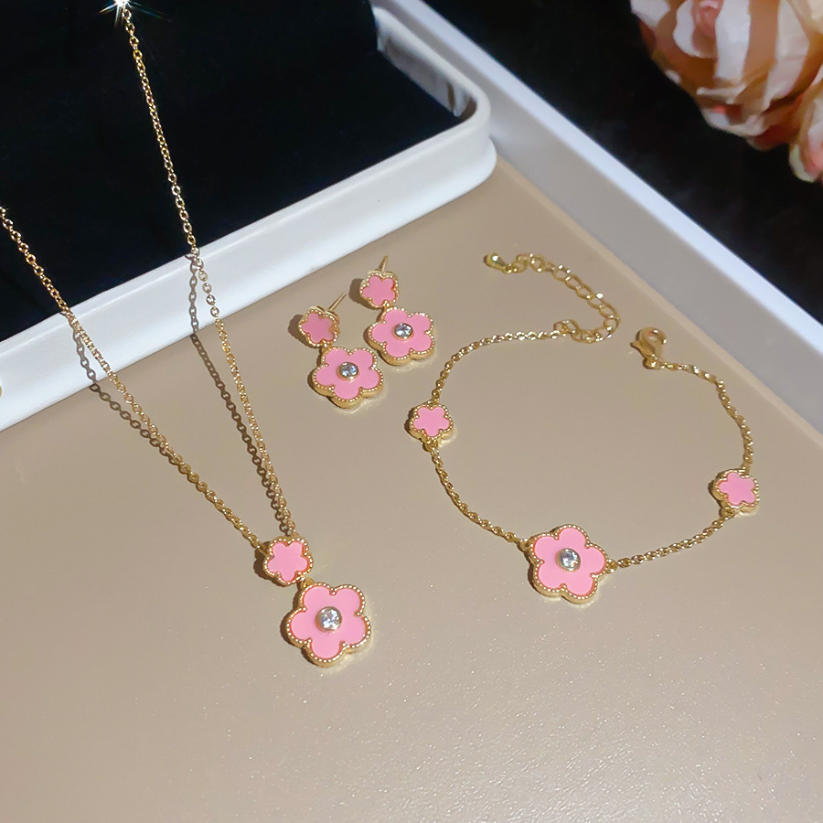 Real gold plated zircon flower pendant bracelet ,necklace, earrings set for women, sweet fairy style, fashionable and versatile new design - view 5