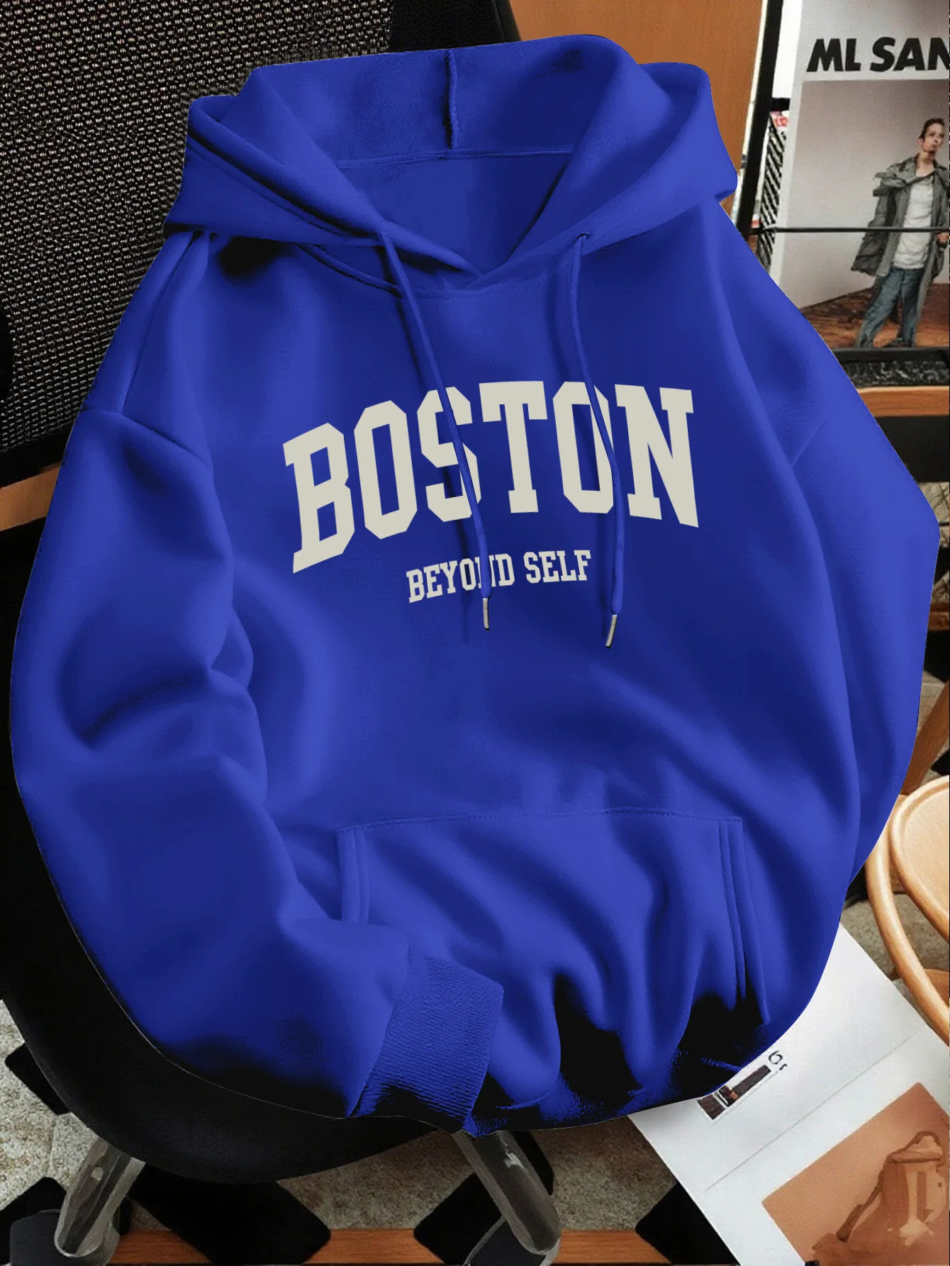 Mens Bostoninspired letter print premium retro hooded sweatshirt regular fit collar solid color graphic y260618 - view 7