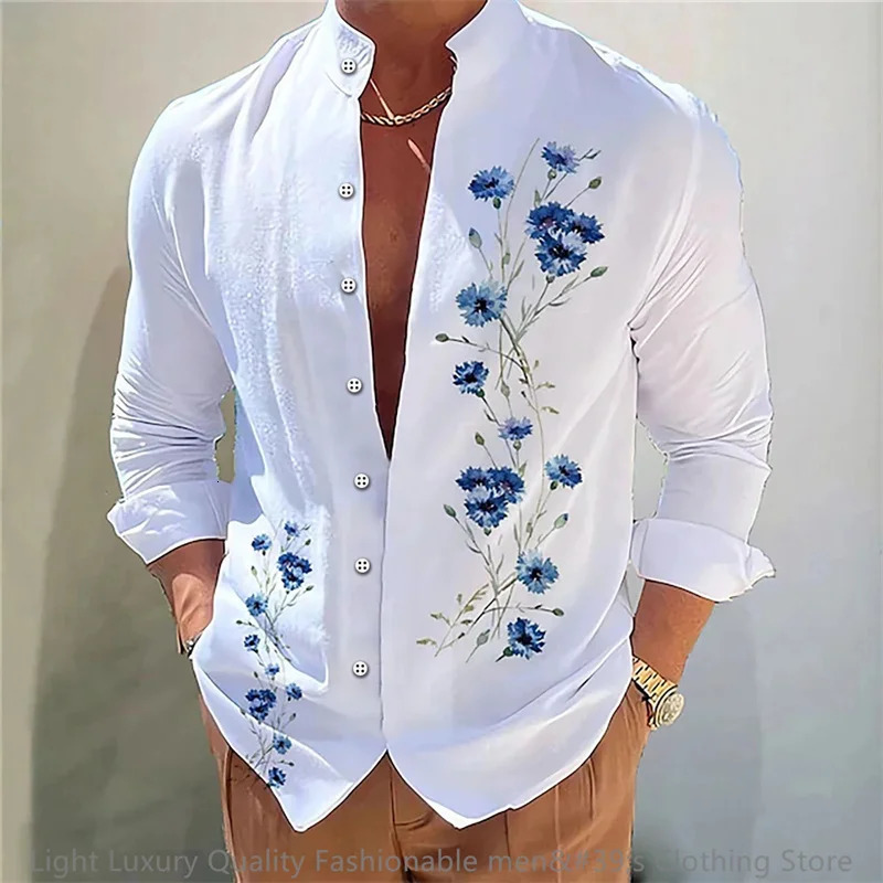 mens shirt long-sleeved shirt 3D printing flower pattern long-sleeved standing clothing fashion casual XS-6XL soft fabric 260707