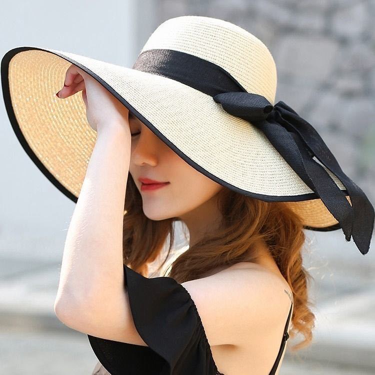 Women's Seaside Bow Beach Hat Oversize Straw Hat Summer Sun Block Big Brim Hat For Sun Protection 260615 - view 4