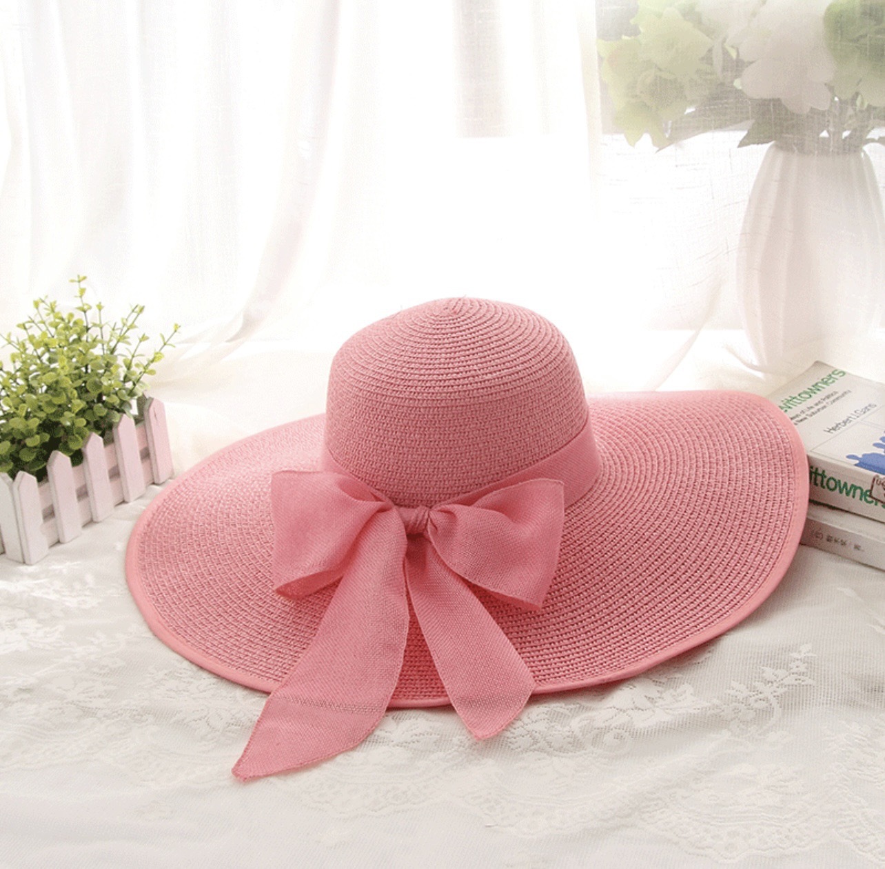 Women's Seaside Bow Beach Hat Oversize Straw Hat Summer Sun Block Big Brim Hat For Sun Protection 260615 - view 7