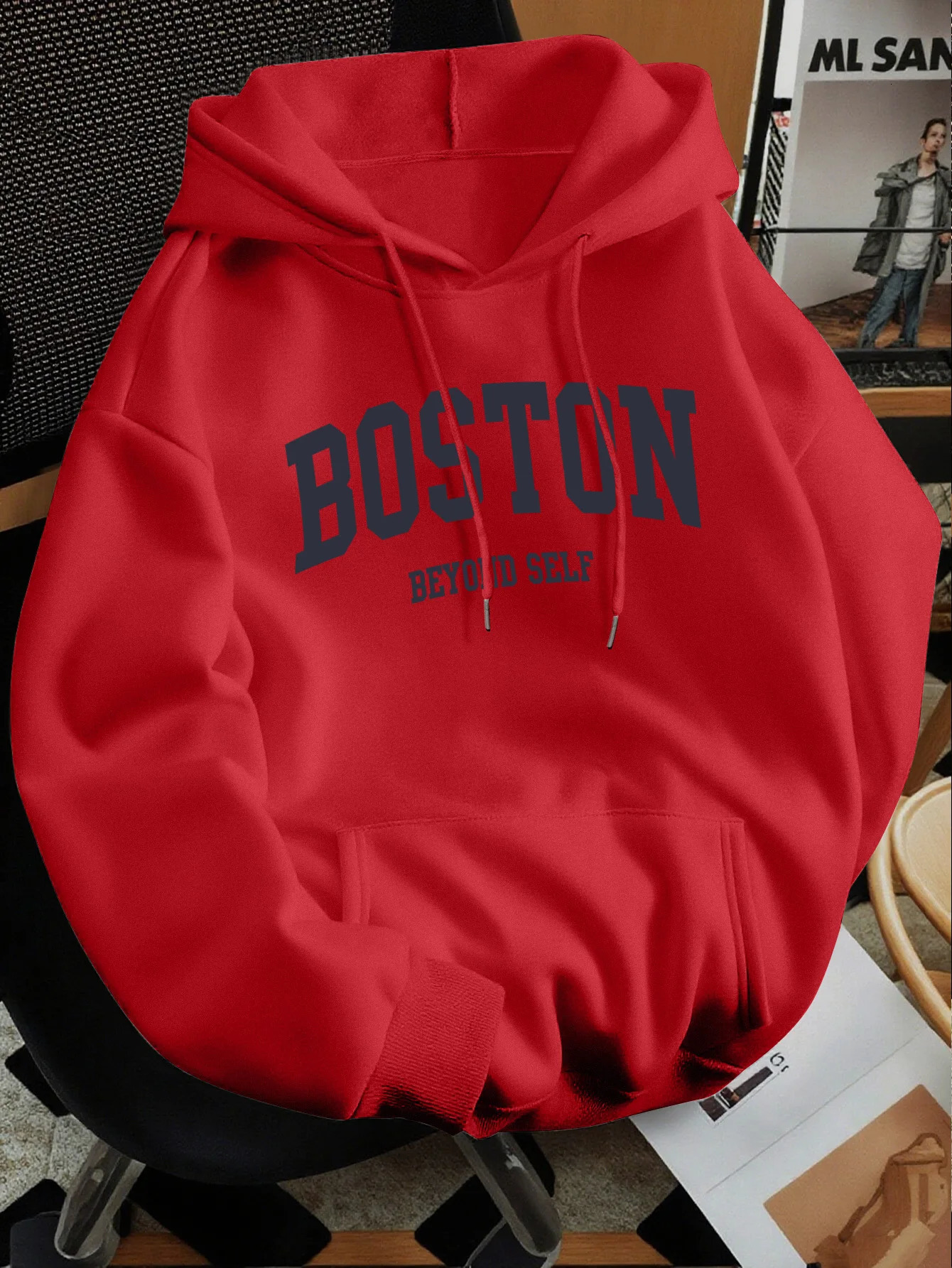 Mens Bostoninspired letter print premium retro hooded sweatshirt regular fit collar solid color graphic y260618 - view 3