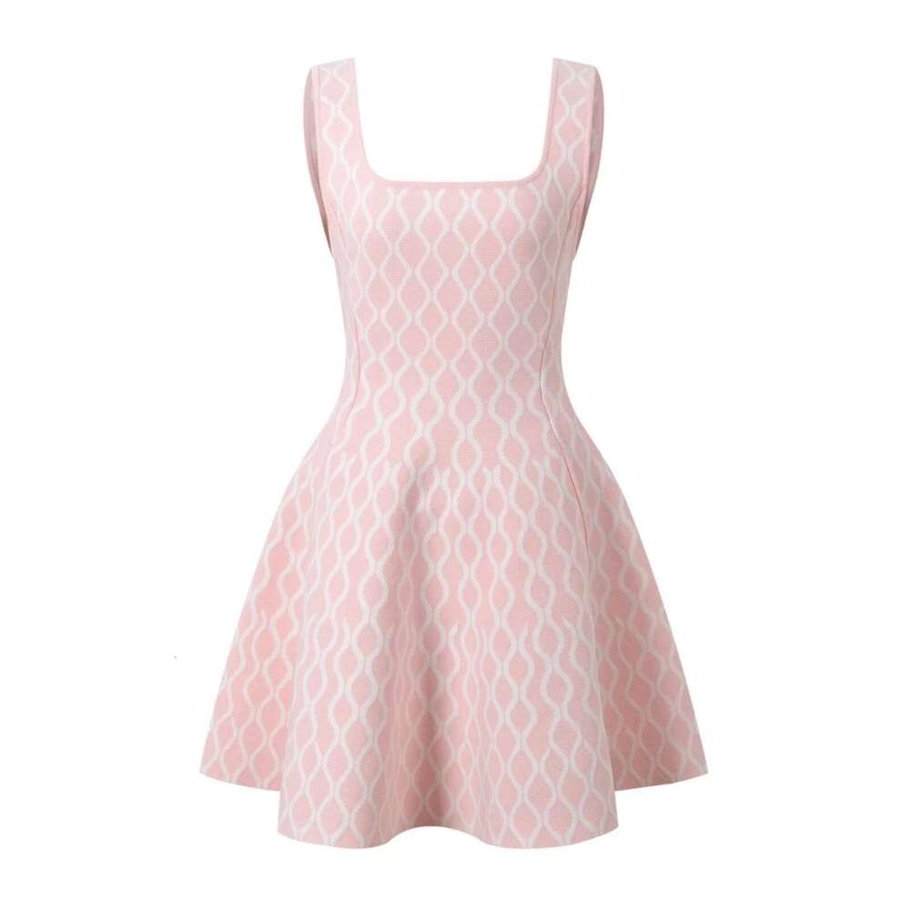 Luxury Designer Maje Women Sleeveless Square Neck Knit A Line Mini Dress Slim Waist Flared Hem Elegant Office Wedding Daily Office Lady - view 3