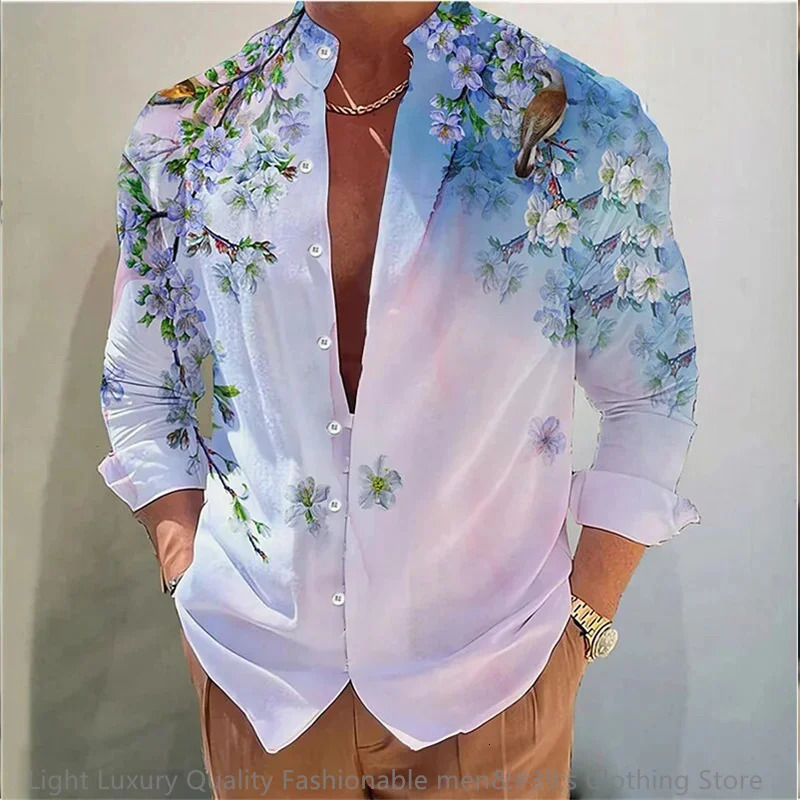 mens shirt long-sleeved shirt 3D printing flower pattern long-sleeved standing clothing fashion casual XS-6XL soft fabric 260707