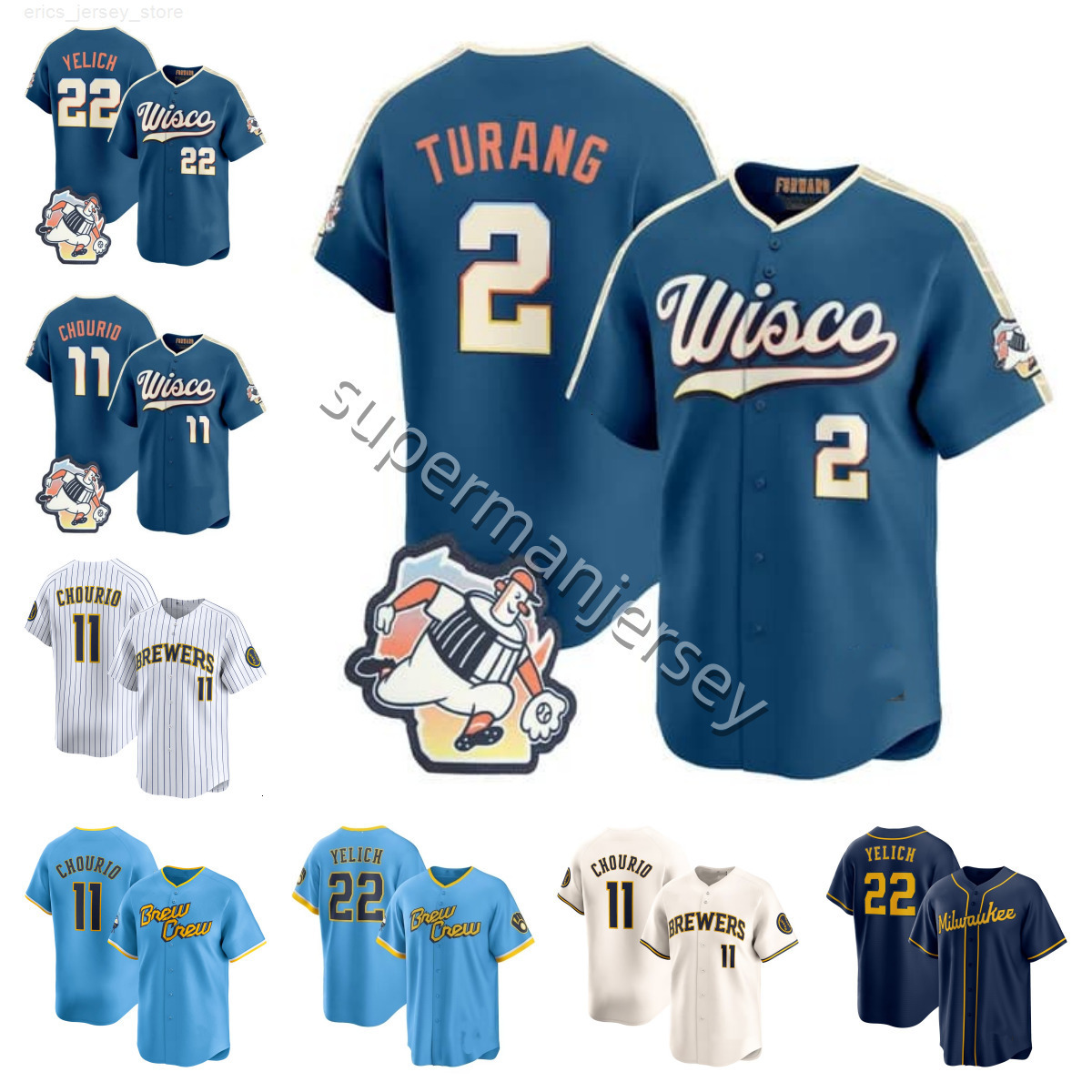 Maglia Da Baseball Jackson Chourio Brewer Brice Turang Hoskins Christian Yelich…