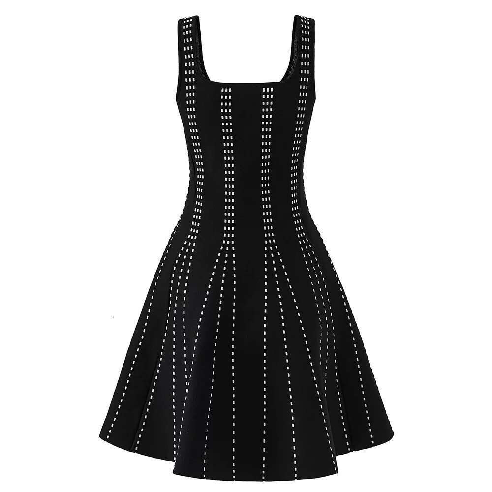 Slim Waist Flared Hem Luxury Designer Maje Women Elegant Office Wedding Cocktail Party Outfits Sleeveless Square Neck Knit A Line Mini Dress Bohemian  - view 4