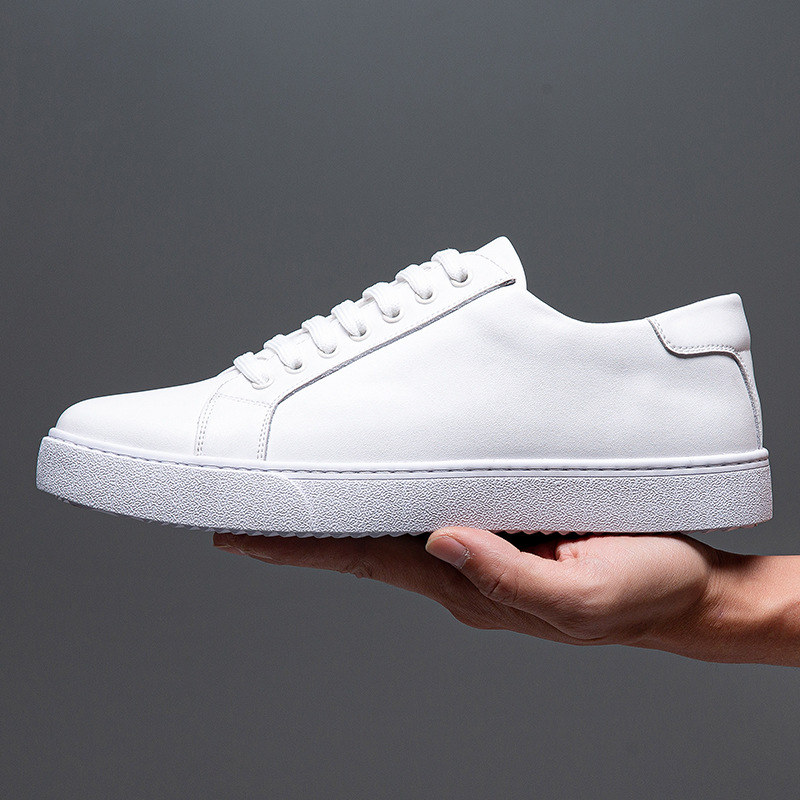 Luxury Shoes 2026 Men Full Grain Leather Skate Sneakers, Black White Sole Lace Up Business Casual Walking Shoes