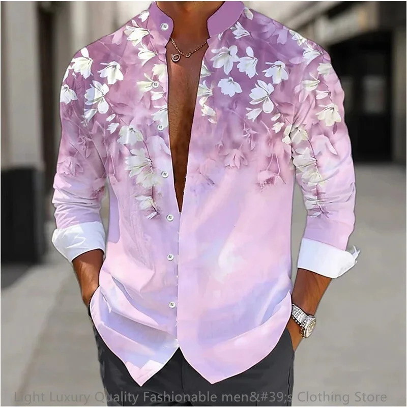 mens shirt long-sleeved shirt 3D printing flower pattern long-sleeved standing clothing fashion casual XS-6XL soft fabric 260707