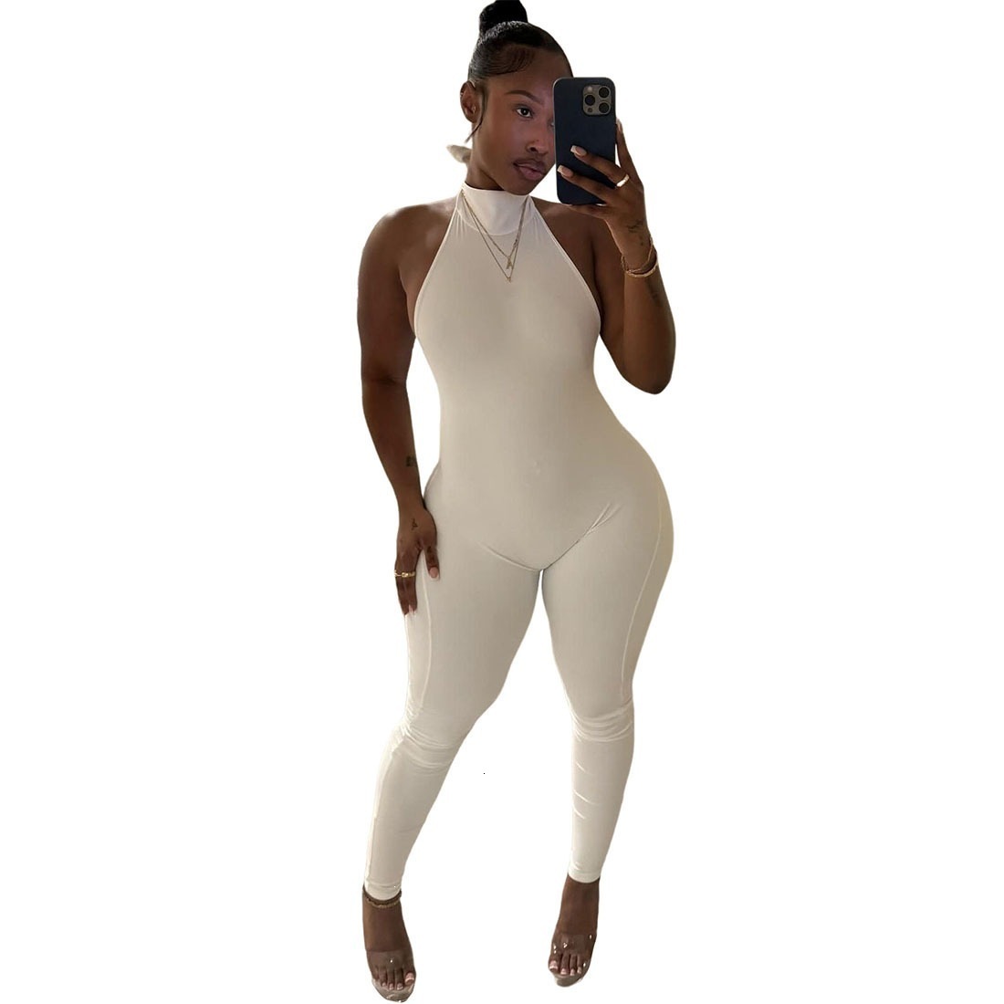 K25Q86713 Spring 2026 Sexy Girl Backless Halter Neck ButtLifting Tight Jumpsuit Womens Clothing y250912
