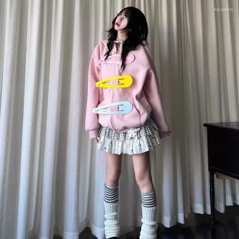 Women's Hoodies Fun Design Cute Hairpin Hooded Jacket Niche Loose Easy-matching Couple's Hoodie Top Sweet Girl Grunge Kawaii Clothes