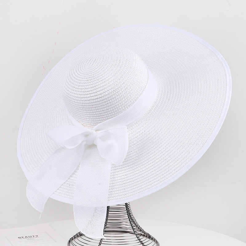 Women's Seaside Bow Beach Hat Oversize Straw Hat Summer Sun Block Big Brim Hat For Sun Protection 260615 - view 6