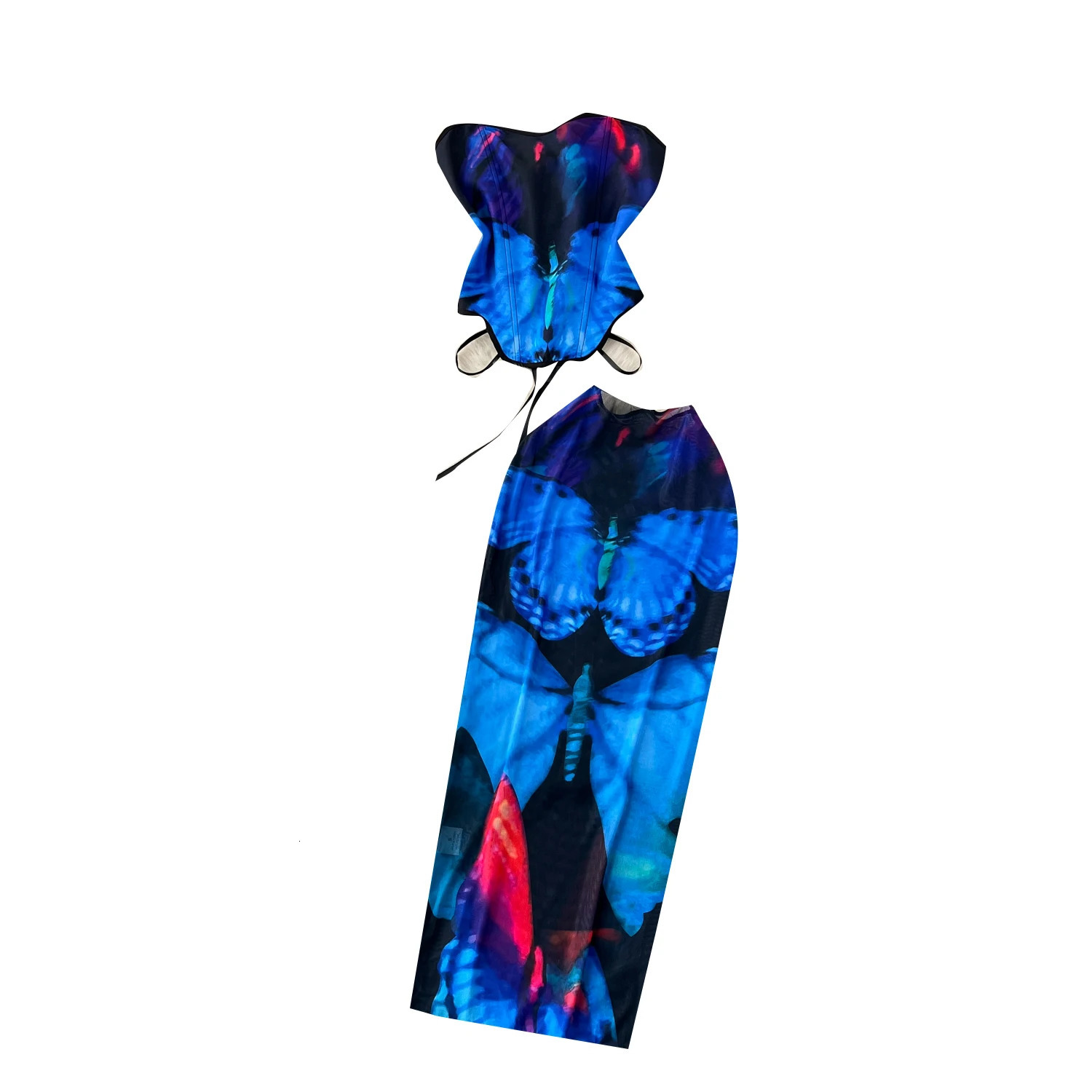 Womens Summer Sexy Lace Up Tight Sleevless Bra Top And Fashion n Print Mini Long Half Skirt Two Piece Set 260615 - view 7