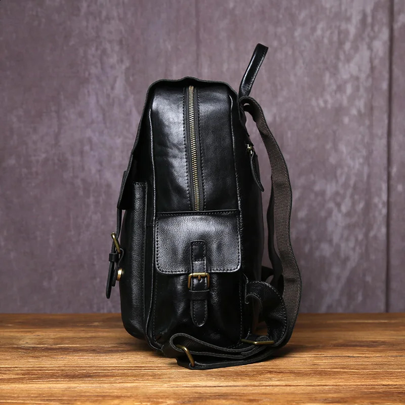 Handmade And Fashionable Genuine Leather Mens Backpack Simple Toplayer Cowhide Computer Bagwith Zipper Buckle Schoolbag y260615 - view 5