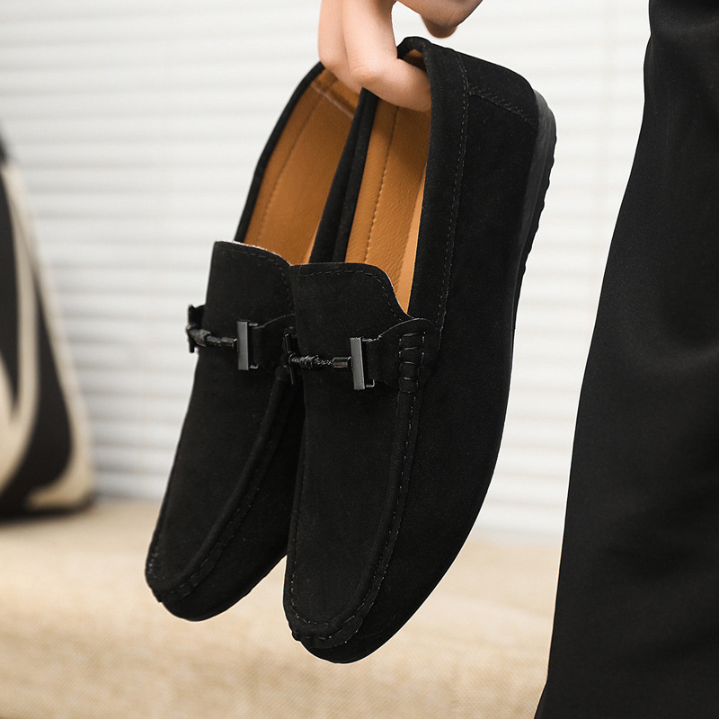 Men Black Suede Loafers Metal Horsebit Slip On Driving Shoes Soft Comfort Non Slip Flat Moccasins for Office Daily Walking - view 3
