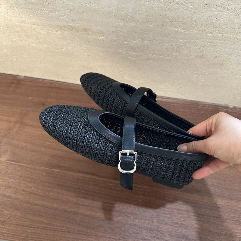 2026 Summer Breathable Hollow out Weave Women Ballet Flats Fashion Mary Janes Soft Soles Walking Loafers Casual Girls Shoes 260626 - view 7