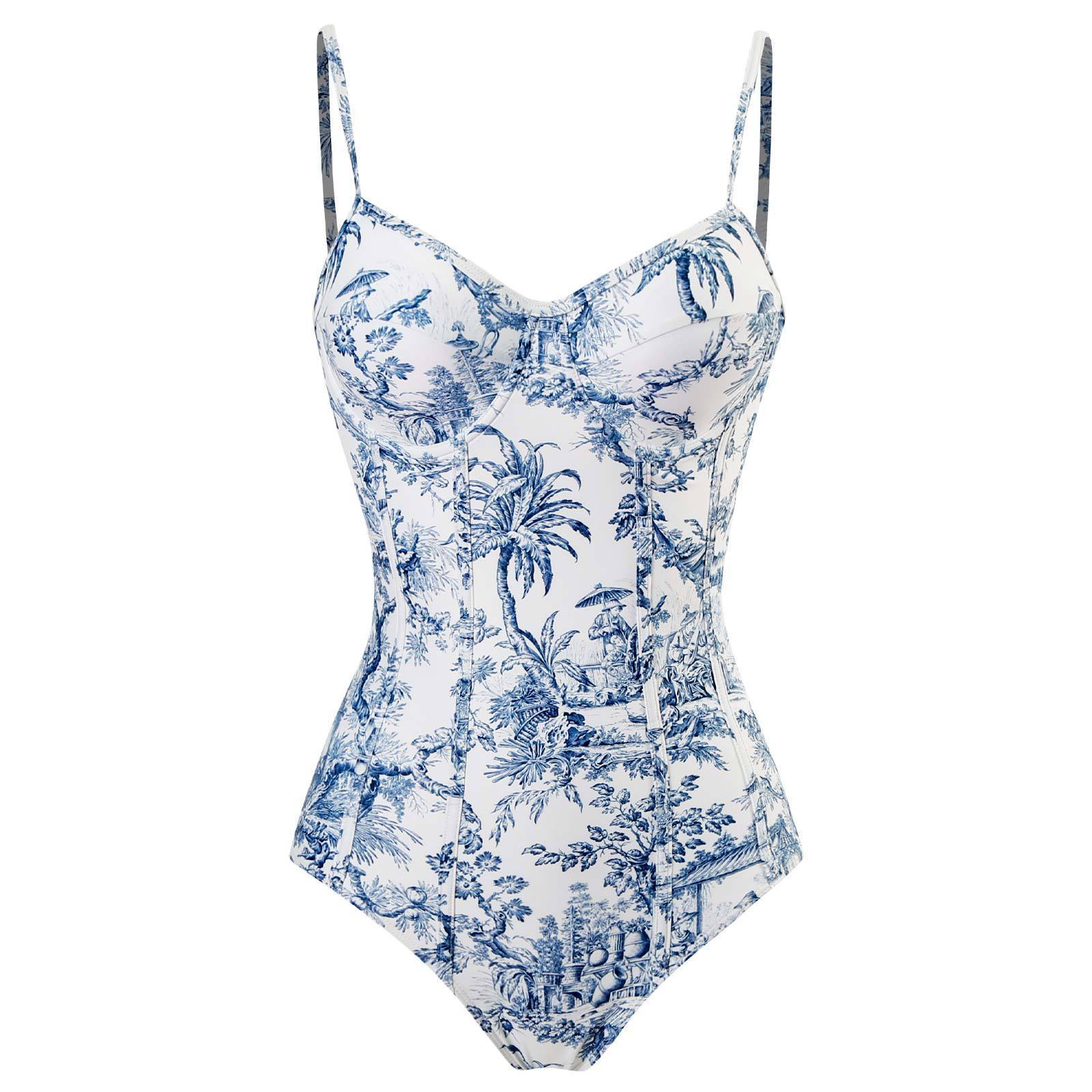 2025 Womens OnePiece Swimsuit Conservative Slimming Print with Underwire Long Skirt for Springs 250312 - view 6