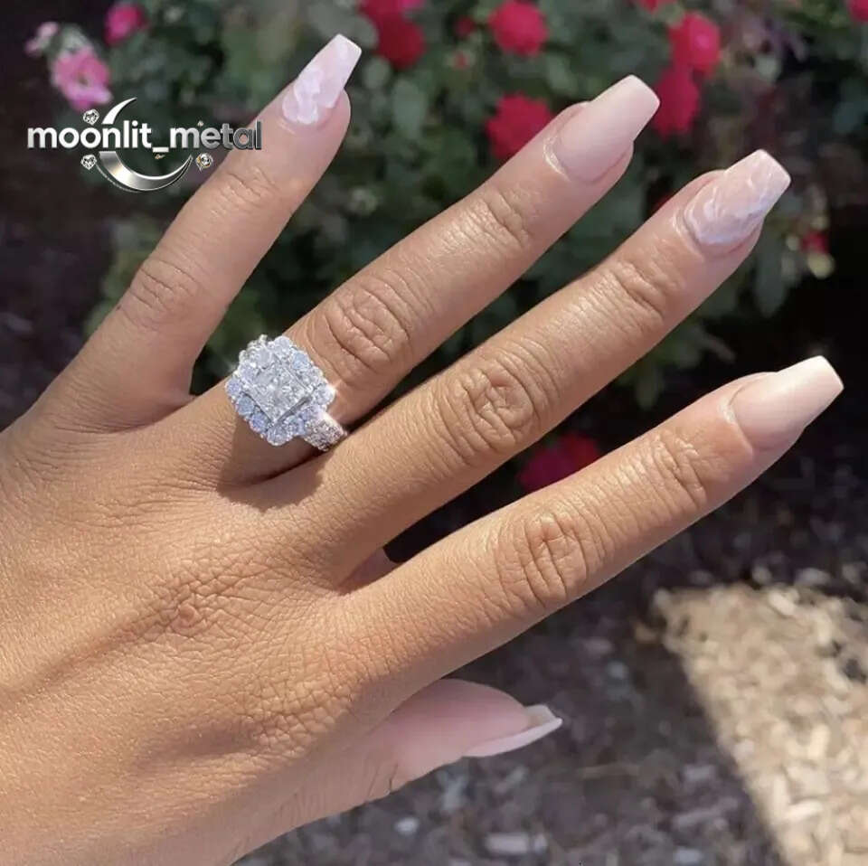 Vintage Court Ring sterling Sier Square Dia cz Promise Engagement Wedding Band Rings For Women Bridal Jewelry