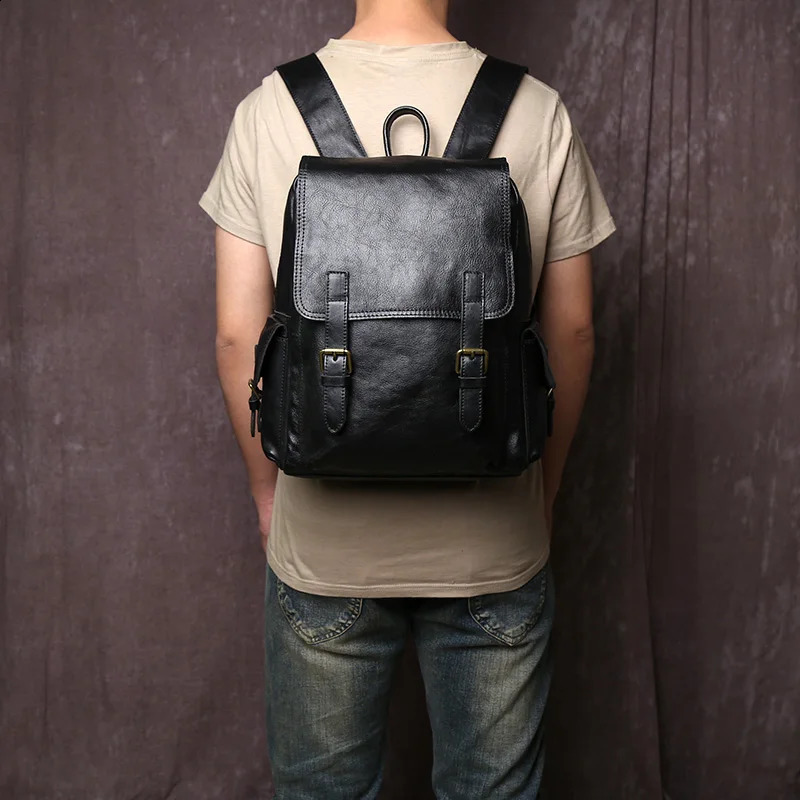 Handmade And Fashionable Genuine Leather Mens Backpack Simple Toplayer Cowhide Computer Bagwith Zipper Buckle Schoolbag y260615 - view 4