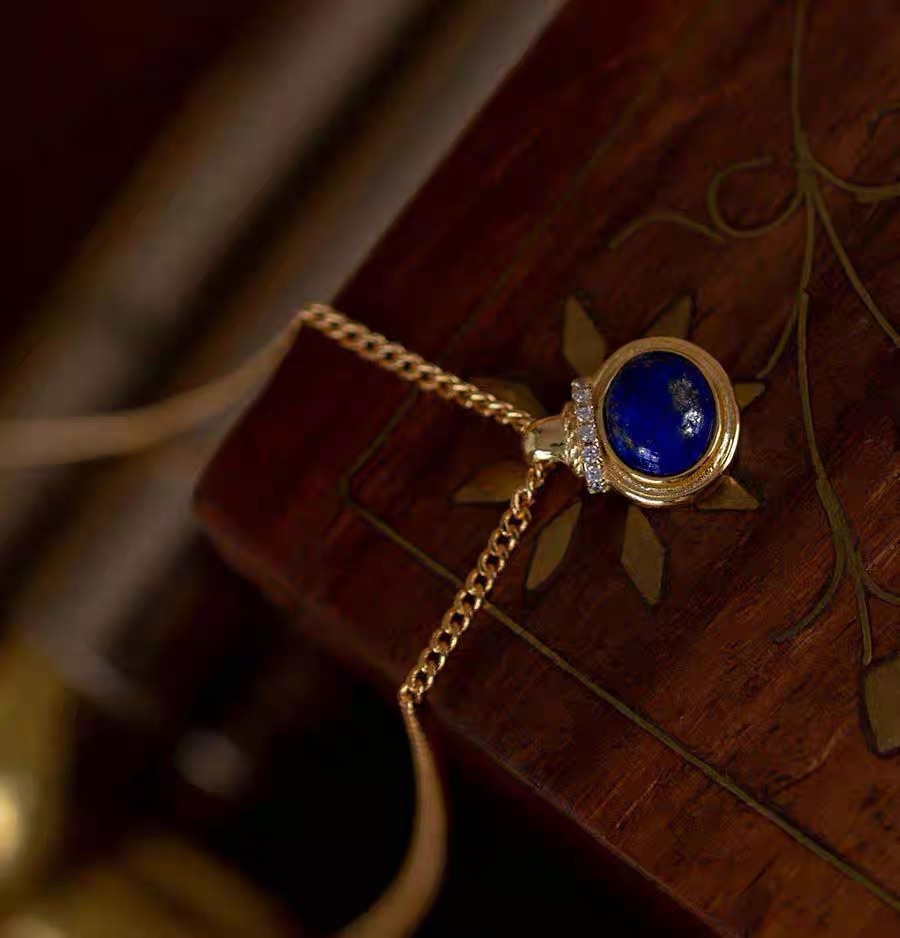 Roman past Natural Lapis Lazuli Pendant Necklace for Women Fashionable Retro Small Size Quality Copper Material Jewelry Jewelry Wholesale - view 7