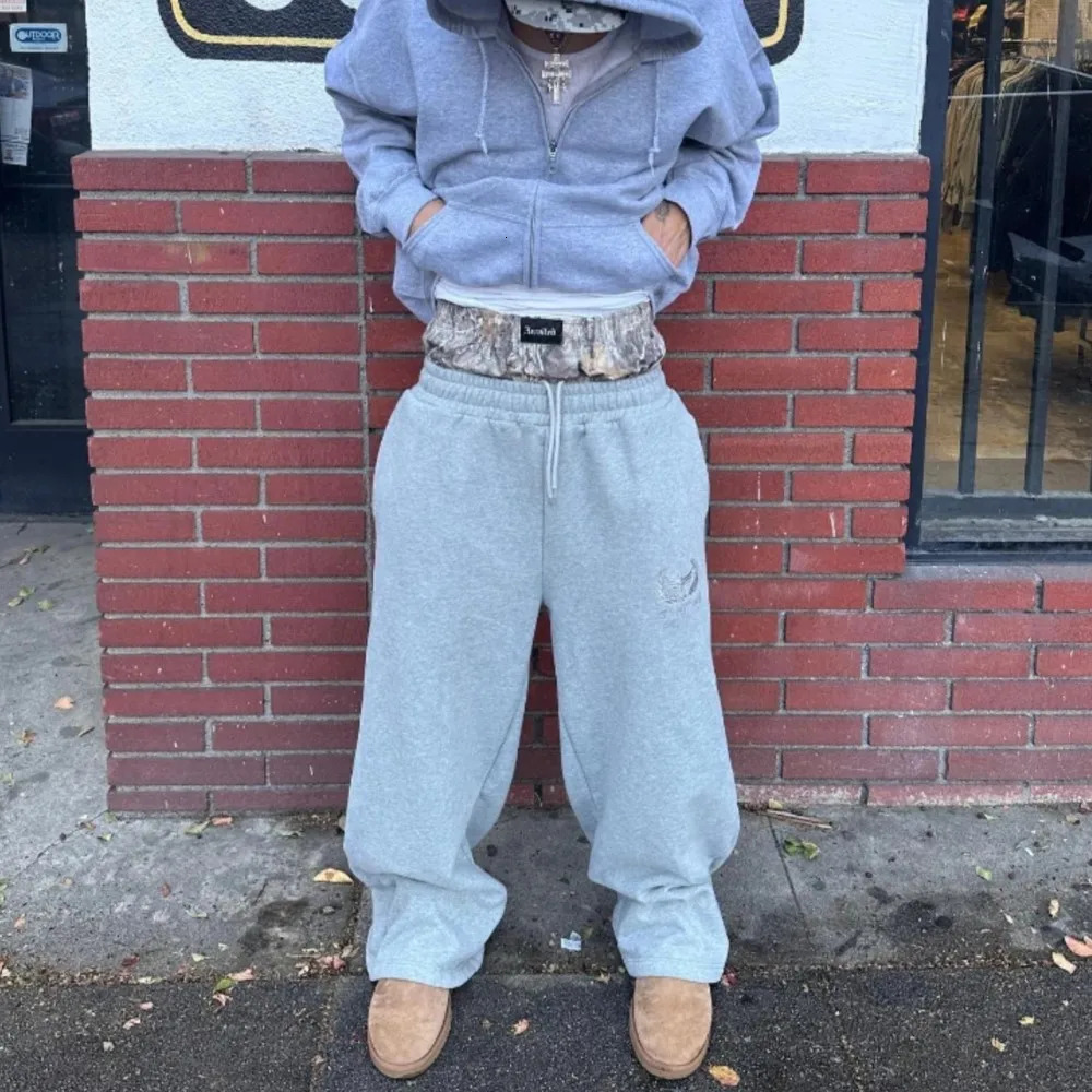 Mens Y2K Retro Sports Pants Double Cuffs Embroidered Camouflage Pattern Unisex Loose Pants Wide Leg Pant Fashion Hip Hop Street 260715 - view 3
