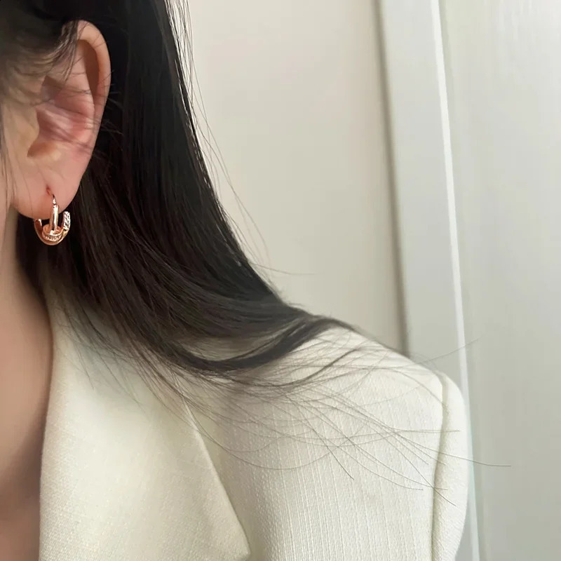 Silver Color Zircon Nail Round Hoop Earrings for Women Minimalist Trendy Fashion Jewelry Shiny Tool y260611 - view 4