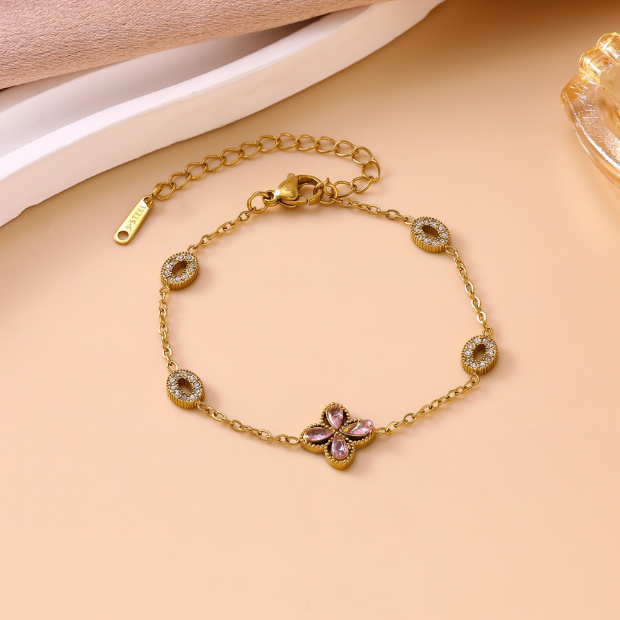 European and American ins trend light luxury high-end four-leaf clover zircon bracelet for women, stainless steel full diamond jewelry, cross-border s - view 4