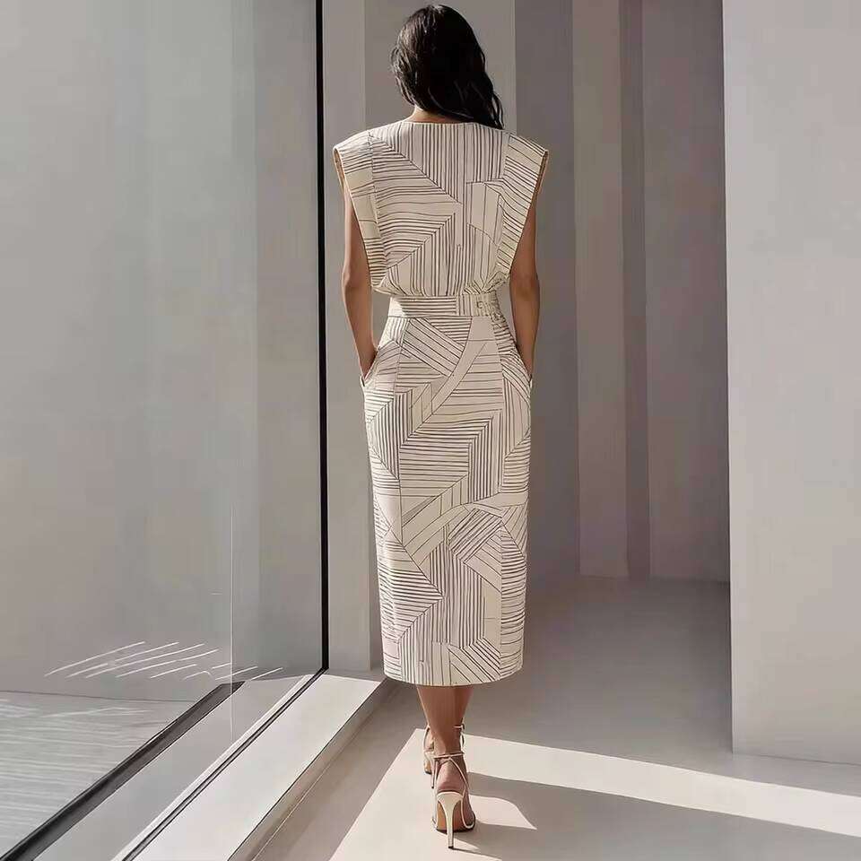 Elegant Long Two Piece Set Women's Print Sleeveless O Neck Vest Slim Suit Temperament 2026 New Fashion Skirt Sets Asia Size Asia Size