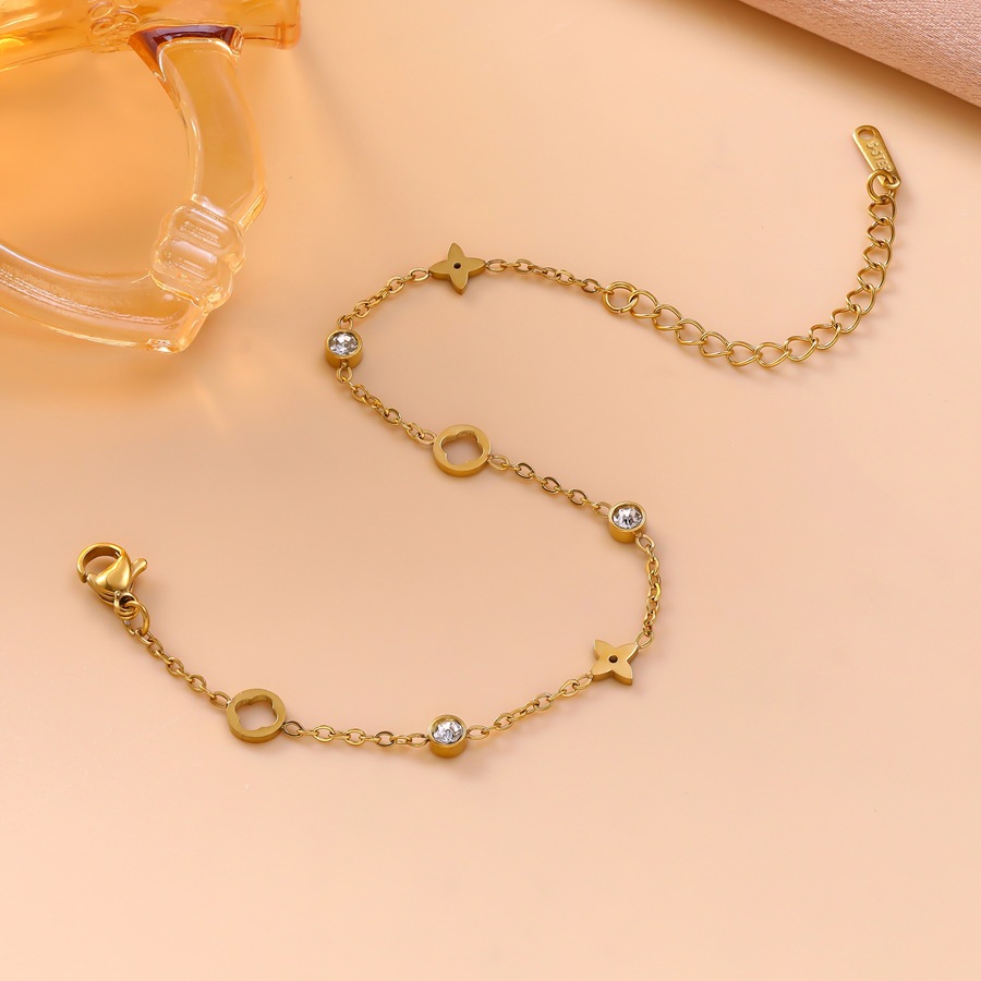 French-style light luxury diamond-embellished hollow four-leaf clover titanium steel bracelet for women - view 3