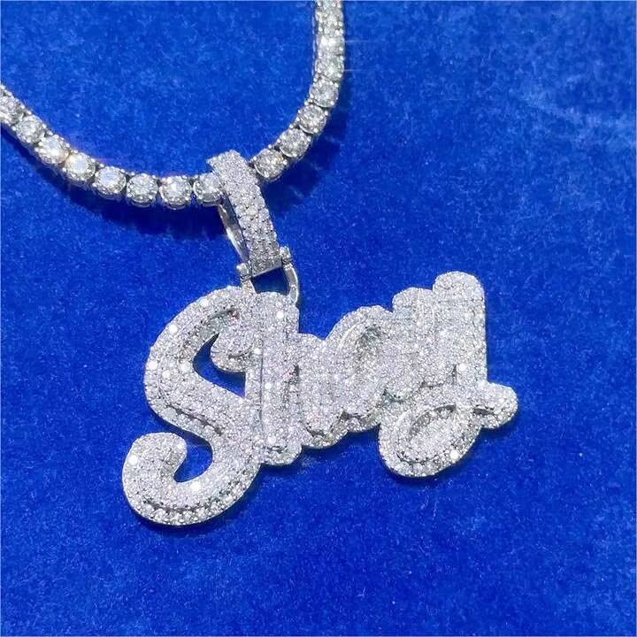 Hiphop Mossanite Pendant With Chain Letter Name Pendant Rose Gold Plated 925 Sterling Silver Custom Moissanite Pendant