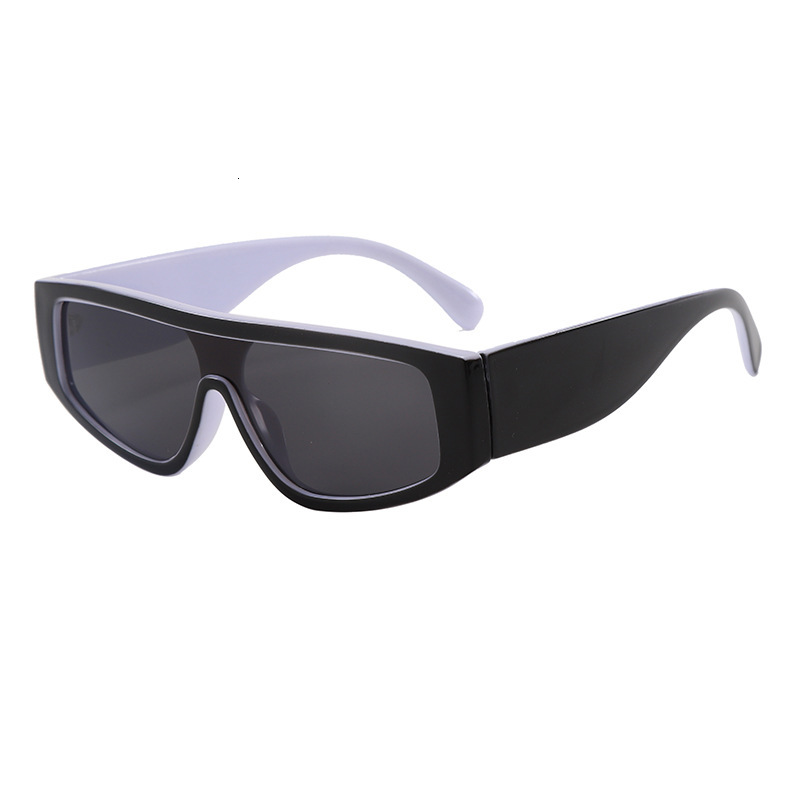 Luxury Designer Shield Square Sunglasses Unisex, Glossy Black Thick Wide Temple Frame, Solid Black Lens UV400 Shades For Y2K Street Party Hip Hop Fash - view 5