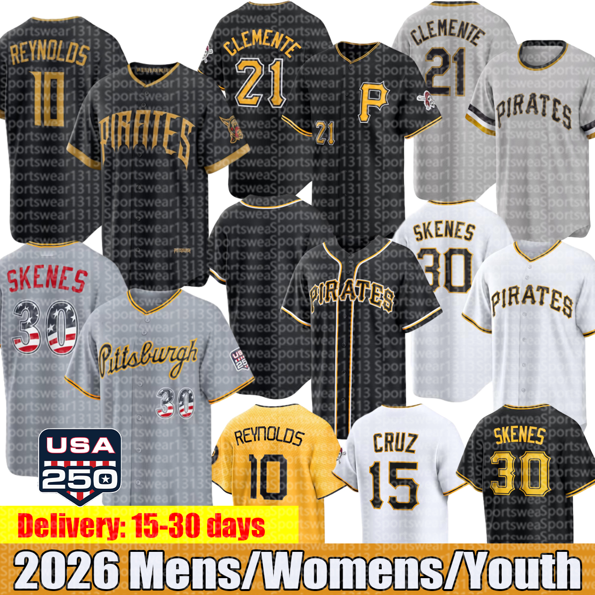 2026 city connect jersey Pittsburghcity Pirates Jersey #10 Reynolds #15 Cruz #13 Hayes #30 Skenes #23 Keller #22 McCutchen Baseball Jerseys