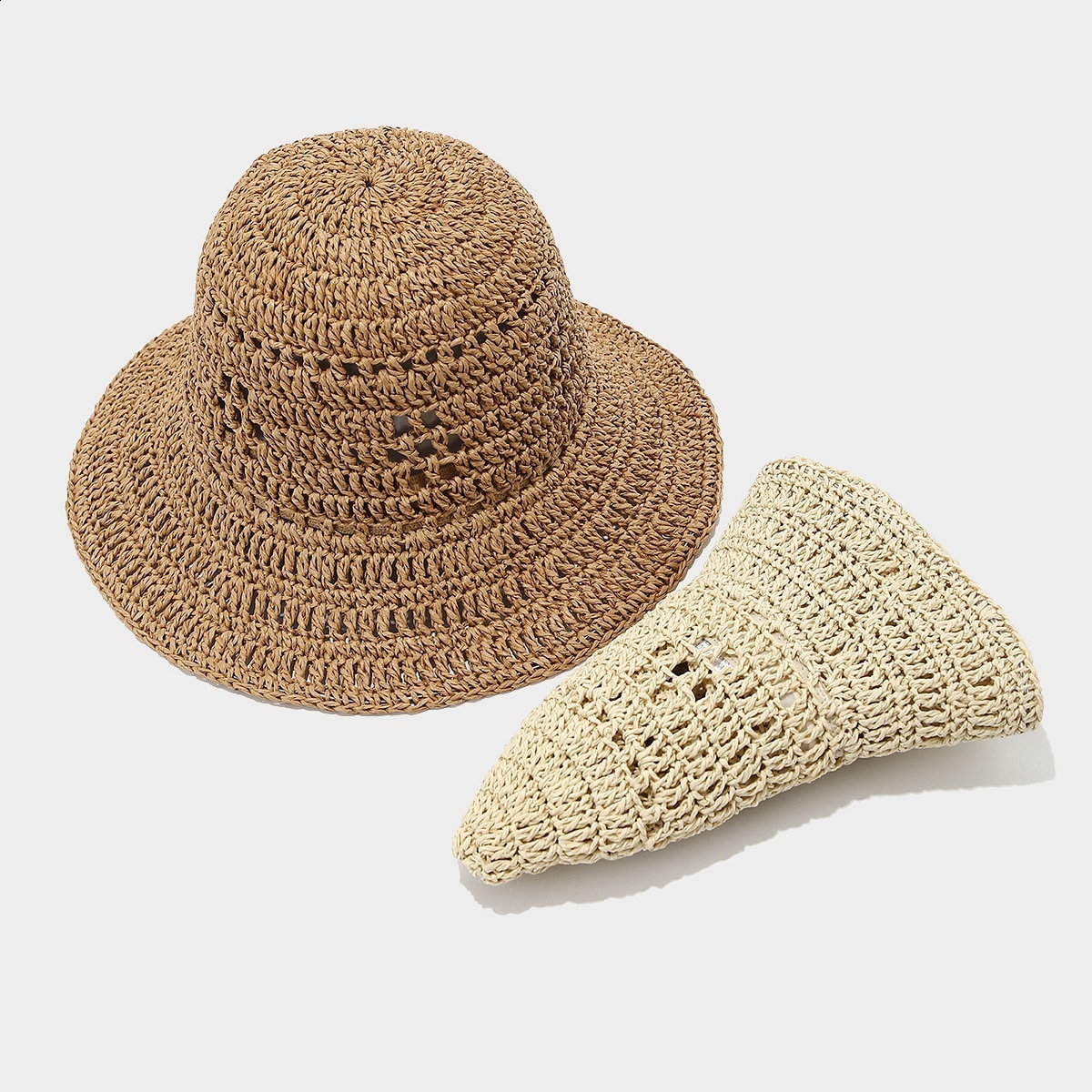 Korean Style Spring Summer Fashion Hook Flower Breathable Straw Woven Shapable Bucket Hat for Women Beach Vacation Casual Sun Protection 260228