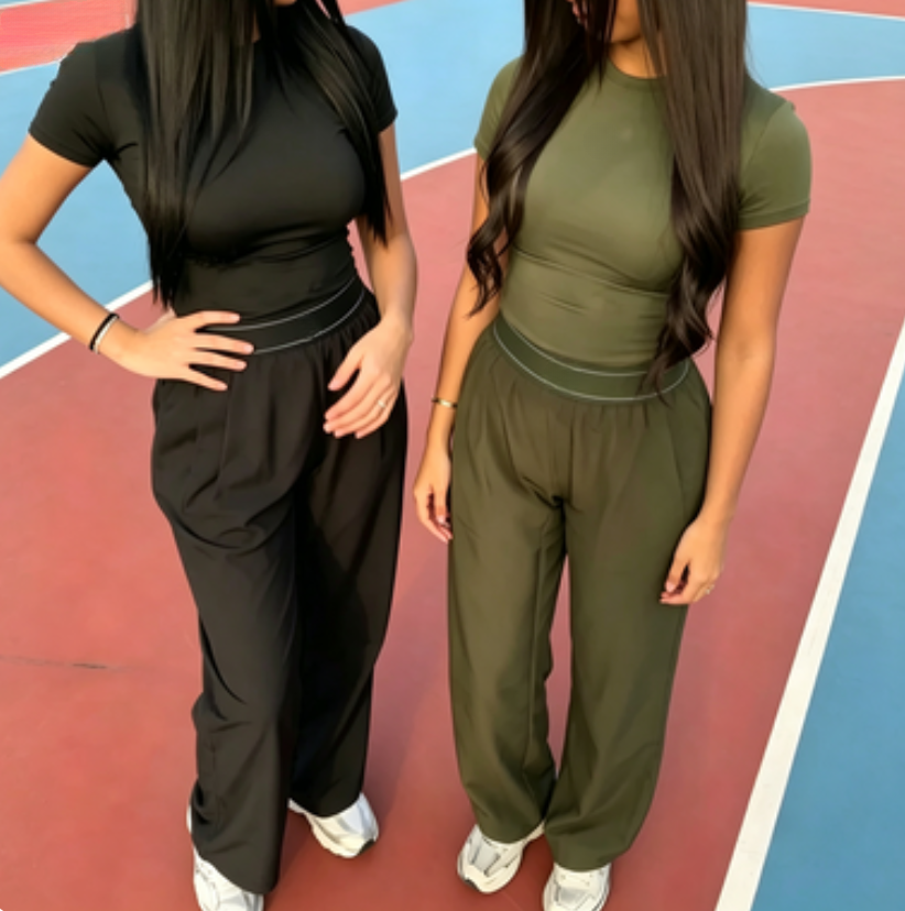 Designer pants women sweatpants Olive High-Waist Loose Suit Up Trousers Quick Dry T Shirts Sports track pants Shorts And Tank Tops Skirts Workout Clot