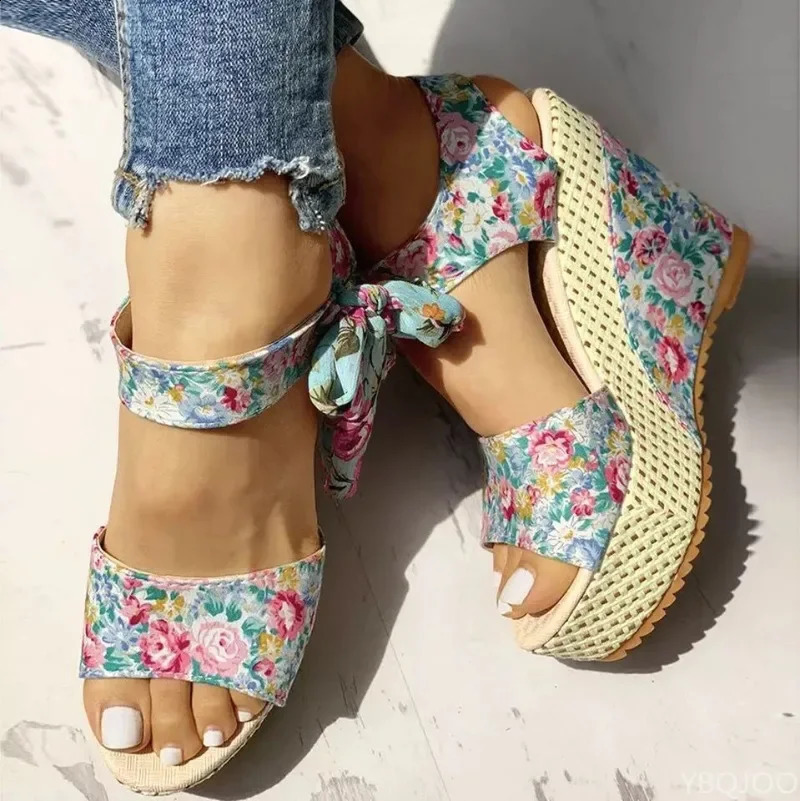 Summer Fashion Slope Heel Fish Mouth Womens Sandals Party Lace Strap Waterproof Platform Thick soled High Heels 260625 - view 3