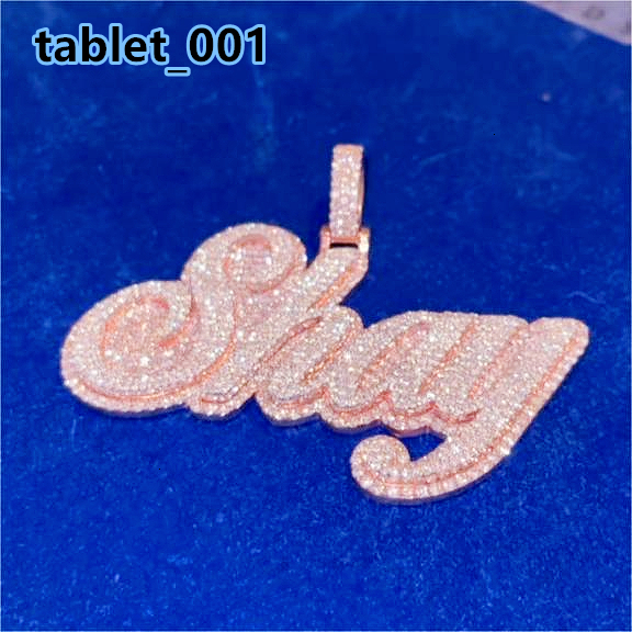 Hiphop Mossanite Pendant With Chain Letter Name Pendant Rose Gold Plated 925 Sterling Silver Custom Moissanite Pendant