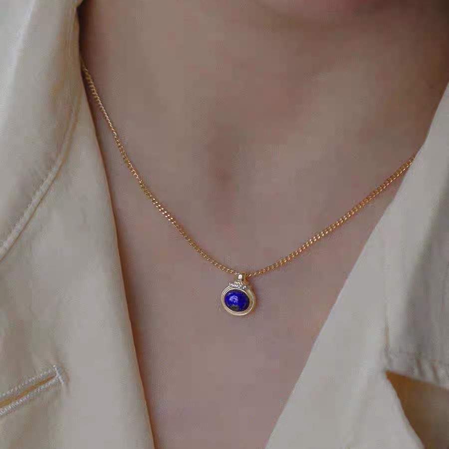 Roman past Natural Lapis Lazuli Pendant Necklace for Women Fashionable Retro Small Size Quality Copper Material Jewelry Jewelry Wholesale - view 6