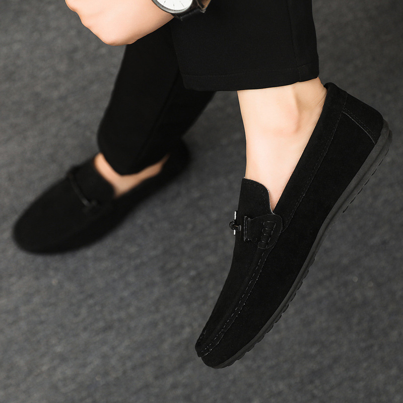 Men Black Suede Loafers Metal Horsebit Slip On Driving Shoes Soft Comfort Non Slip Flat Moccasins for Office Daily Walking - view 5