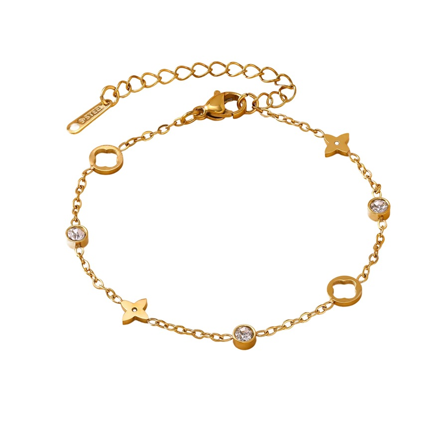 French-style light luxury diamond-embellished hollow four-leaf clover titanium steel bracelet for women - view 6