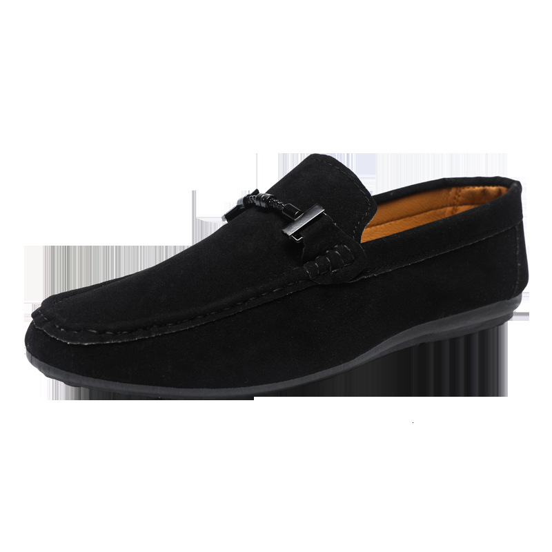 Men Black Suede Loafers Metal Horsebit Slip On Driving Shoes Soft Comfort Non Slip Flat Moccasins for Office Daily Walking - view 6