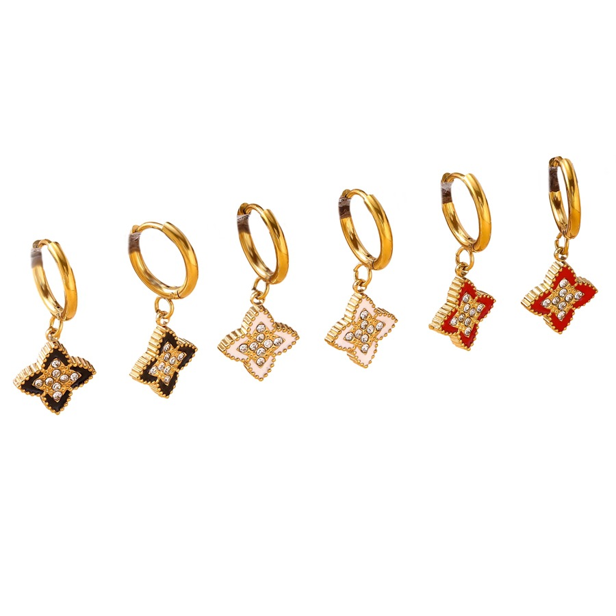 Exclusive cross-border geometric micro-inlaid zircon four-leaf clover earrings, niche high-end light luxury style stainless steel oil-drip earrings - view 6