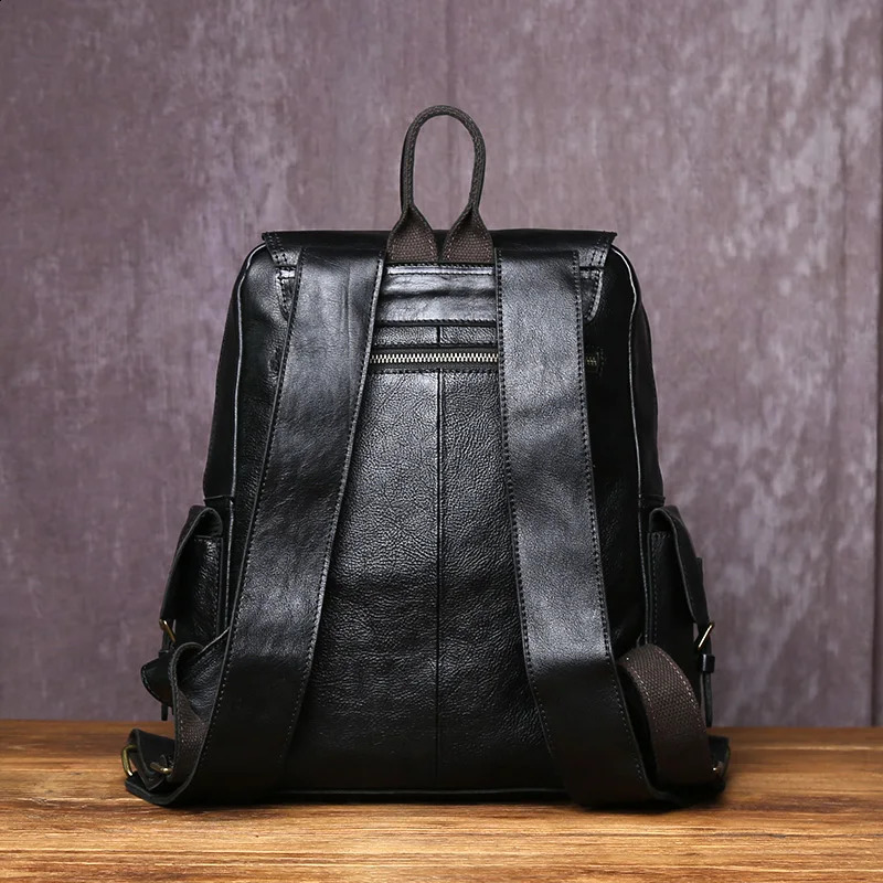 Handmade And Fashionable Genuine Leather Mens Backpack Simple Toplayer Cowhide Computer Bagwith Zipper Buckle Schoolbag y260615 - view 3