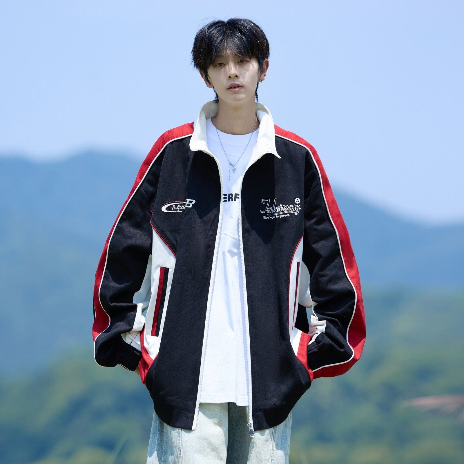 American Vintage Motorcycle Racing Jacket Men Women Punk Cool Embroidery Coat Spring Summer Black Red Punk Jacket Thin 250823