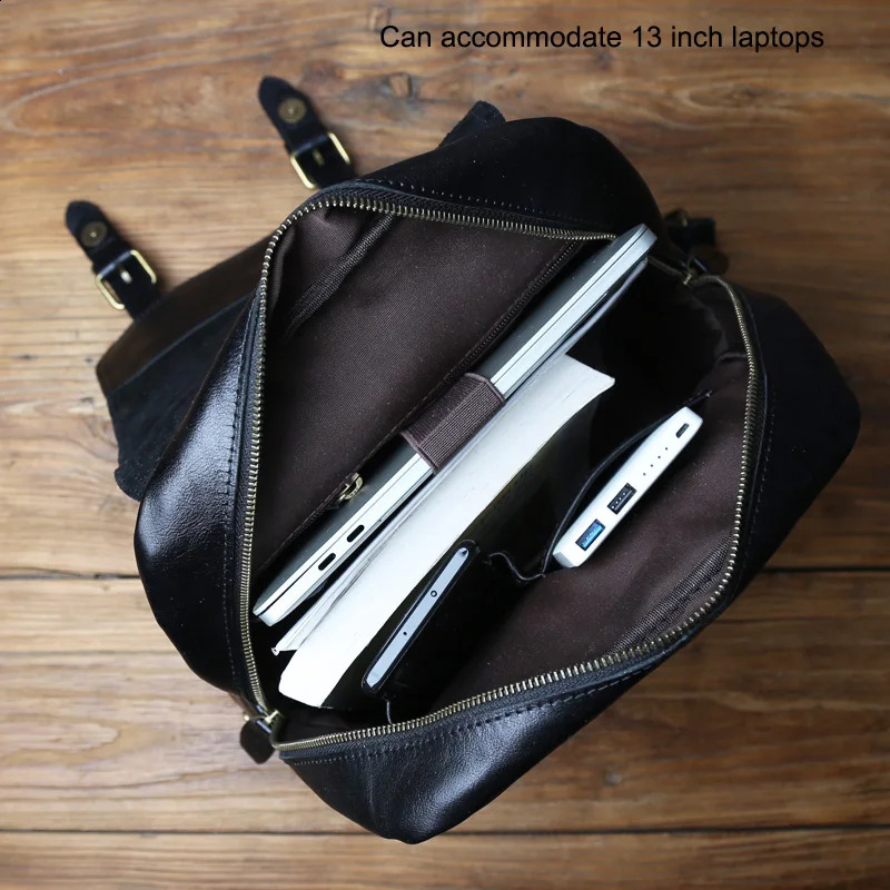 Handmade And Fashionable Genuine Leather Mens Backpack Simple Toplayer Cowhide Computer Bagwith Zipper Buckle Schoolbag y260615 - view 6