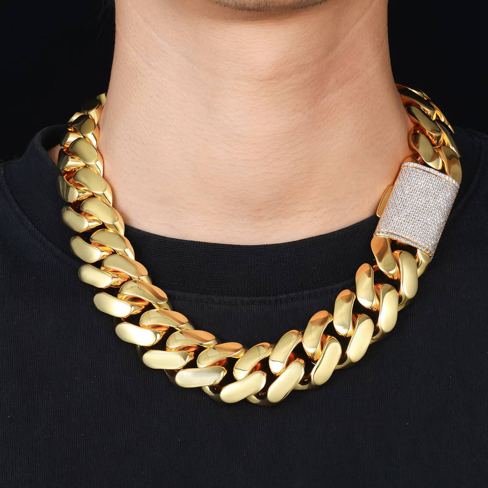 14K 18K Gold Plated 10mm-25mm Heavy Solid Brass Miami Cuban Chain Men's Bracelet Necklace - view 6