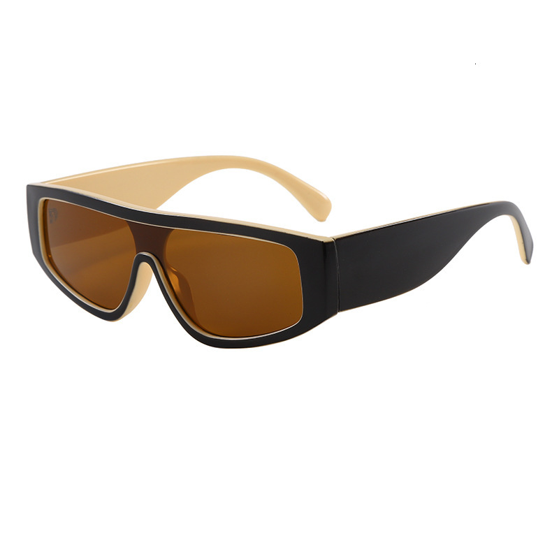 Luxury Designer Shield Square Sunglasses Unisex, Glossy Black Thick Wide Temple Frame, Solid Black Lens UV400 Shades For Y2K Street Party Hip Hop Fash - view 6